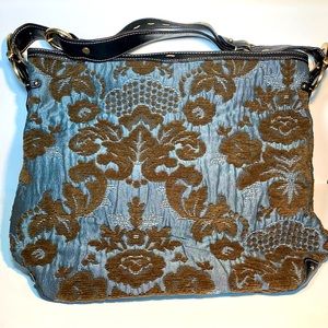 Liz Claiborne leather & vintage cloth tapestry shoulder bag